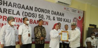 PMI Banten Beri Penghargaan 110 Pendonor Darah Sukarela